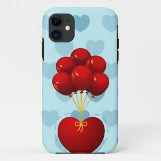 Red heart with balloons iPhone 11 case