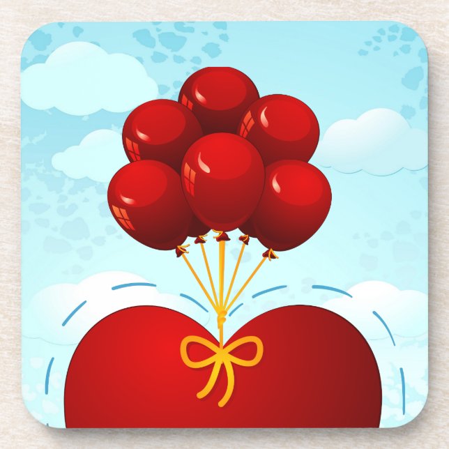 Red heart with balloons, coaster (Front)