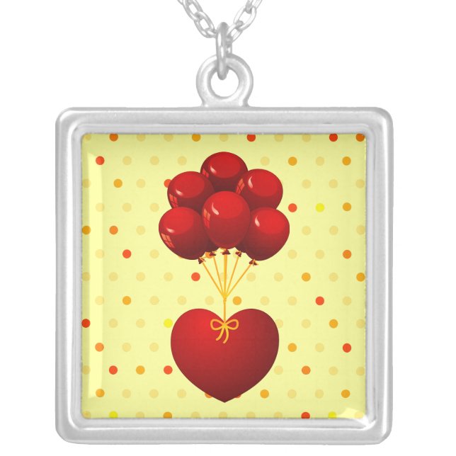 Red heart with balloons, necklace (Front)