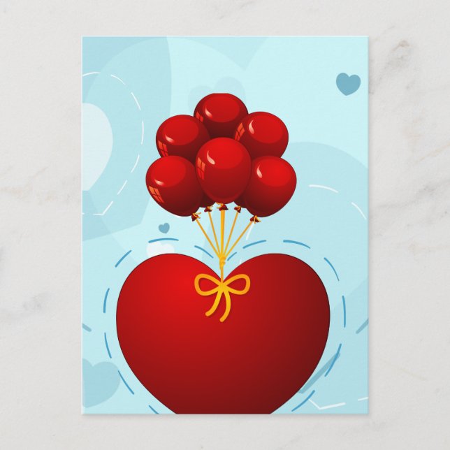 Red heart with balloons, postcard (Front)