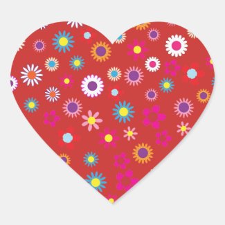 Red Heart with Colorful Flower Sticker