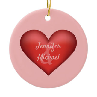 Red Heart With Custom Names Of A Couple Ceramic Ornament