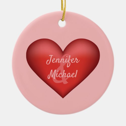 Red Heart With Custom Names Of A Couple Ceramic Ornament