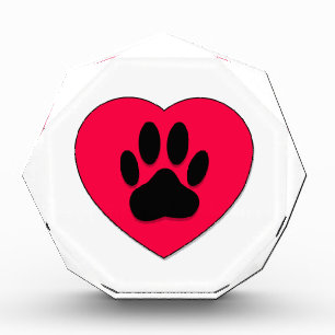 Red Heart With Dog Paw Print Acrylic Award