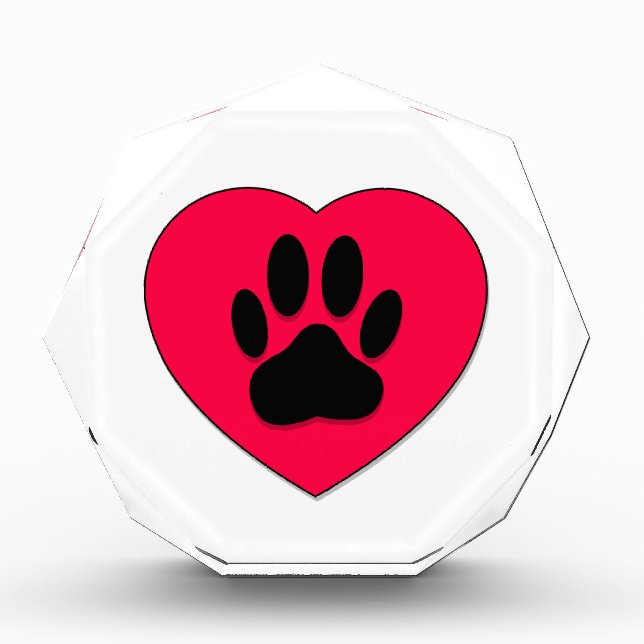 Red Heart With Dog Paw Print Acrylic Award (Front)