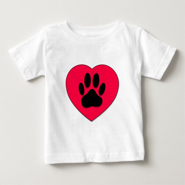 Red Heart With Dog Paw Print Baby T-Shirt (Front)
