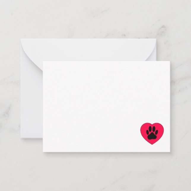 Red Heart With Dog Paw Print Blank Note Card (Front)