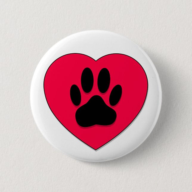 Red Heart With Dog Paw Print Button (Front)