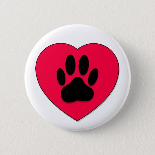 Red Heart With Dog Paw Print Button