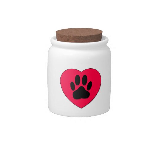 Red Heart With Dog Paw Print Candy Jar