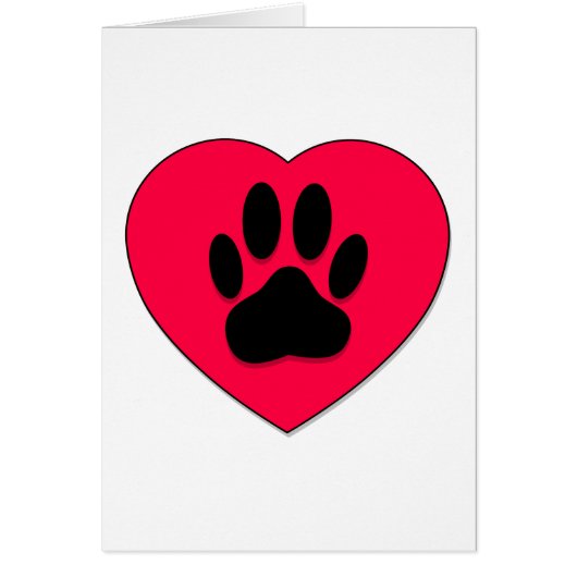 Red Heart With Dog Paw Print Cards (Front)