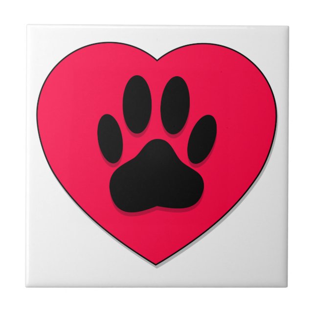 Red Heart With Dog Paw Print Ceramic Tile (Front)
