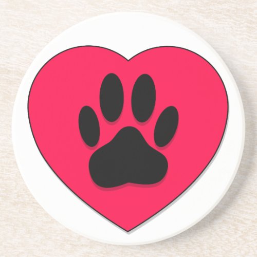 Red Heart With Dog Paw Print Coaster