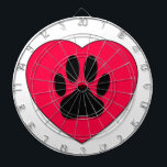 Red Heart With Dog Paw Print Dartboard With Darts<br><div class="desc">Cute red heart with dog paw print. Original image.</div>