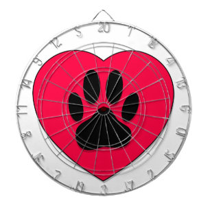 Red Heart With Dog Paw Print Dartboard With Darts