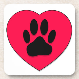 Red Heart With Dog Paw Print Drink Coaster