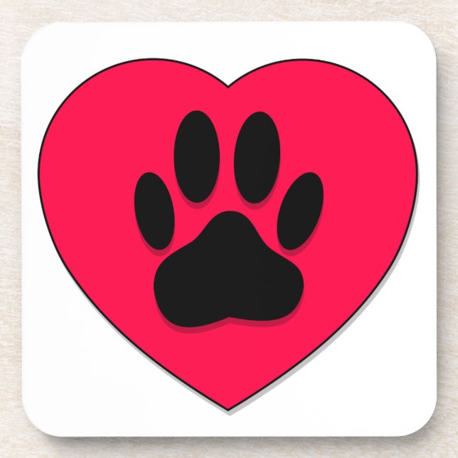 Red Heart With Dog Paw Print Drink Coaster (Front)