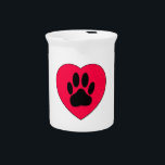 Red Heart With Dog Paw Print Drink Pitcher<br><div class="desc">Cute red heart with dog paw print. Original image.</div>