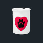 Red Heart With Dog Paw Print Drink Pitcher<br><div class="desc">Cute red heart with dog paw print. Original image.</div>