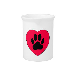 Red Heart With Dog Paw Print Drink Pitcher