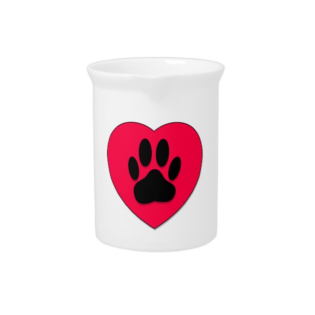 Red Heart With Dog Paw Print Drink Pitcher (Front)