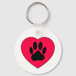 Red Heart With Dog Paw Print Keychain