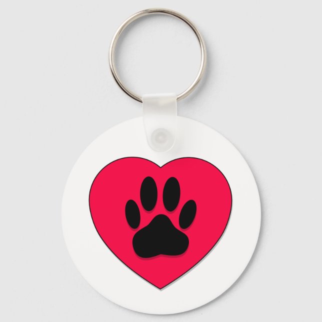 Red Heart With Dog Paw Print Keychain (Front)