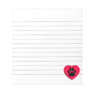 Red Heart With Dog Paw Print Lined Notepad