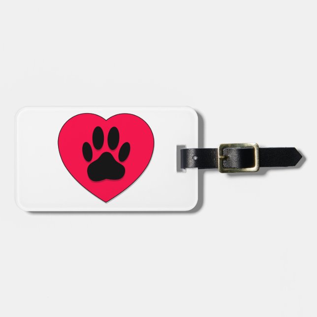 Red Heart With Dog Paw Print Luggage Tag (Front Horizontal)