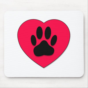 Red Heart With Dog Paw Print Mouse Pad
