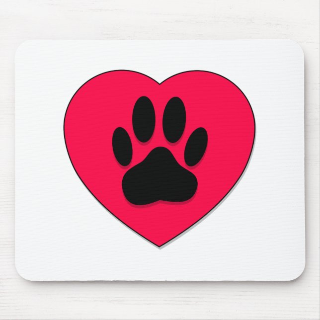 Red Heart With Dog Paw Print Mouse Pad (Front)