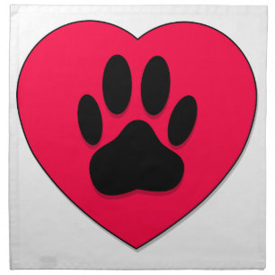 Red Heart With Dog Paw Print Napkin