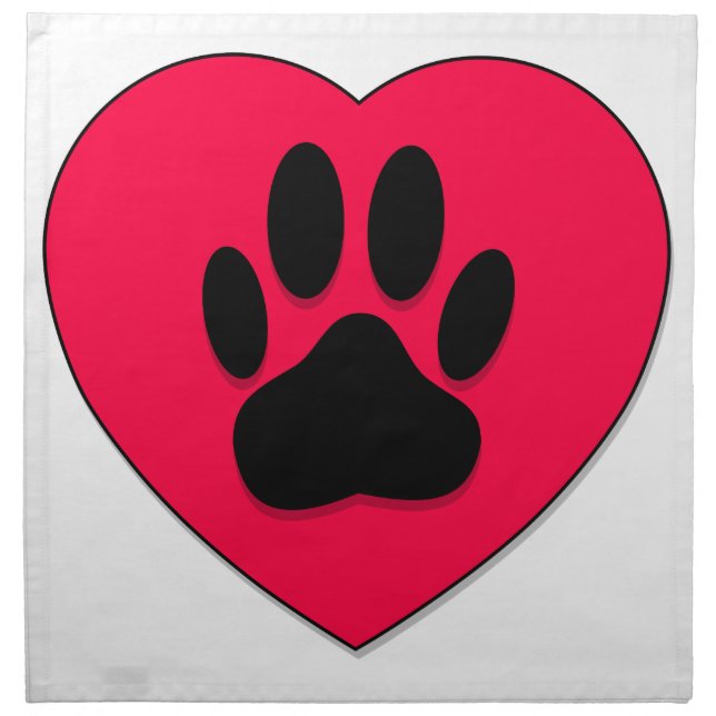 Red Heart With Dog Paw Print Napkin (Front)
