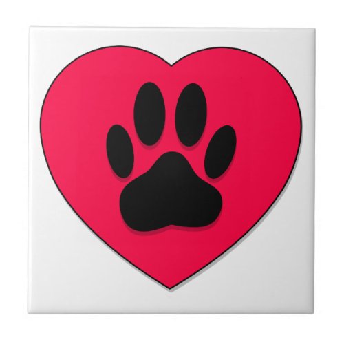 Red Heart With Dog Paw Print Pet Ceramic Tile