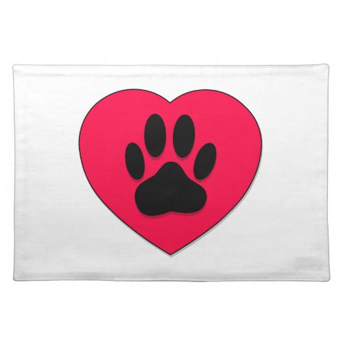 Red Heart With Dog Paw Print Placemat