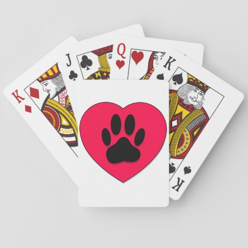 Red Heart With Dog Paw Print Poker Cards