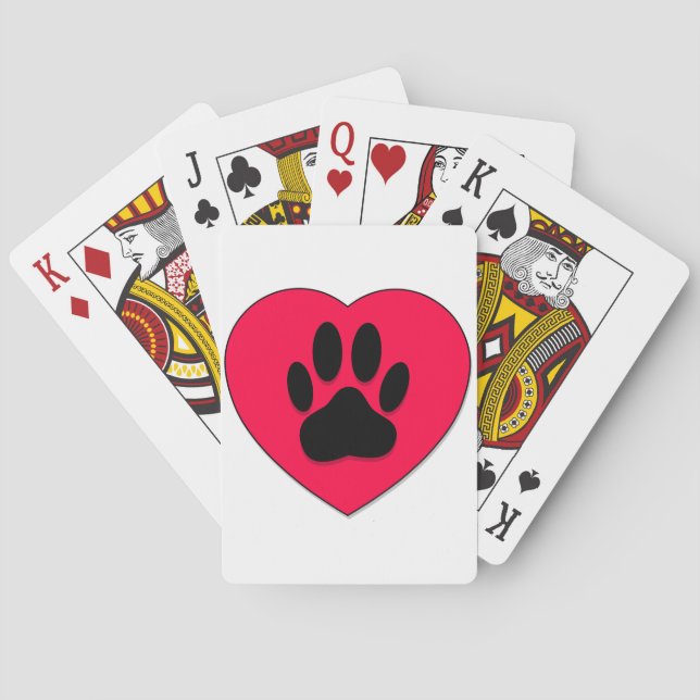 Red Heart With Dog Paw Print Poker Cards (Back)