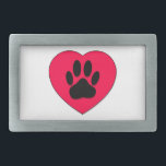 Red Heart With Dog Paw Print Rectangular Belt Buckle<br><div class="desc">Cute red heart with dog paw print. Original image.</div>
