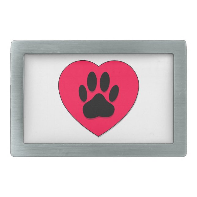 Red Heart With Dog Paw Print Rectangular Belt Buckle (Front)