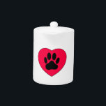Red Heart With Dog Paw Print Teapot<br><div class="desc">Cute red heart with dog paw print. Original image.</div>