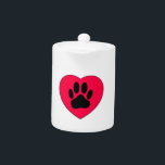 Red Heart With Dog Paw Print Teapot<br><div class="desc">Cute red heart with dog paw print. Original image.</div>
