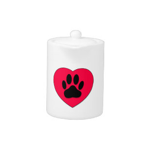 Red Heart With Dog Paw Print Teapot