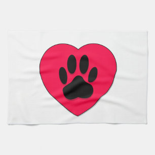 Red Heart With Dog Paw Print Towel