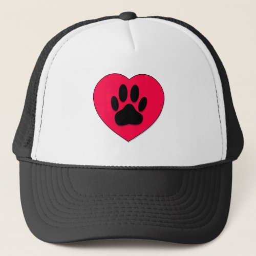 Red Heart With Dog Paw Print Trucker Hat