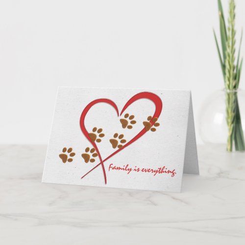 Red heart with dog paw prints card