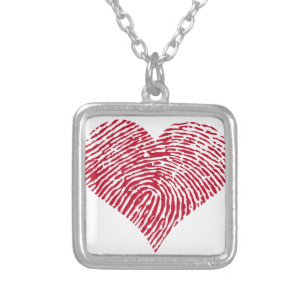 Red heart with fingerprint pattern silver plated necklace