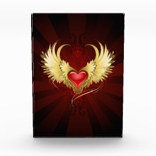 Red Heart with Golden Wings Acrylic Award