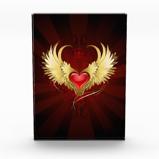 Red Heart with Golden Wings Acrylic Award (Front)