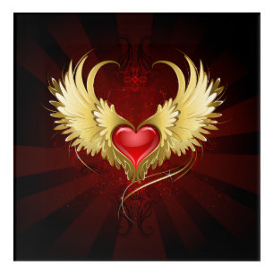 Red Heart with Golden Wings Acrylic Print