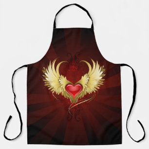 Red Heart with Golden Wings Apron